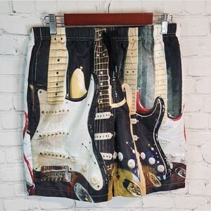 Men's Rock 'n Roll guitar swim trunks, size small.